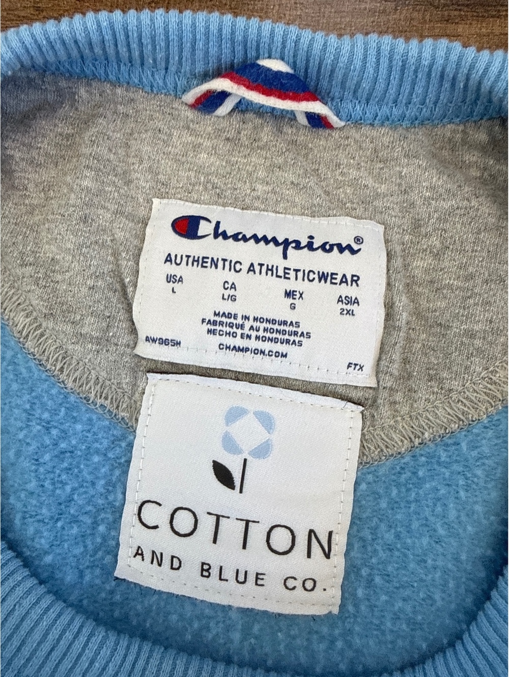 Upcycled Champion Fish Sweatshirt Cotton and Blue Co Large Blue Crewneck - Picture 4 of 4